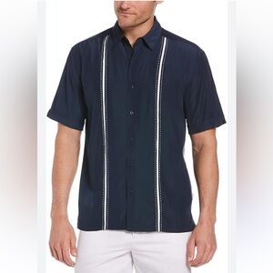 Cubavera Men’s Big Tall Navy‎ Intricate Embroidered White Thread Shirt. Size 2X